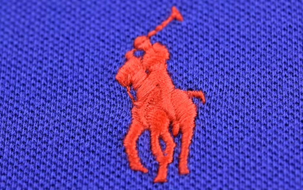 knitted orange man on a horse on the blue shirt - polo Ralph Lauren